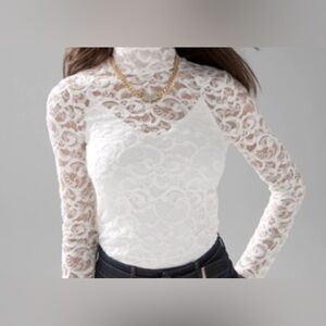 WHBM White Long Sleeve Lace Mock Turtleneck Blouse Size XS NWT